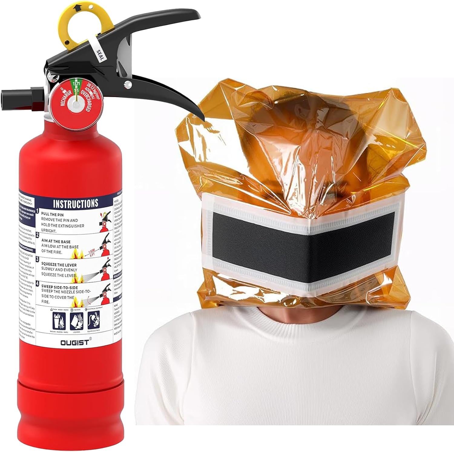 1kg Home Fire Extinguisher & Fire-Resistant Mask Safety Set